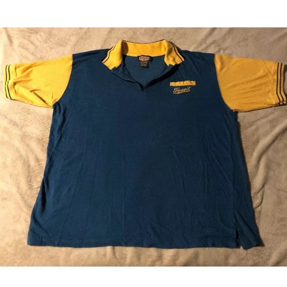 RARE VTG FOSSIL 1/4 ZIP Short Sleeve Shirt Pocket